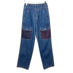 Happy X Nature High Rise Pleated Wide Straight Leg Cargo Women’s Jeans Sz 4